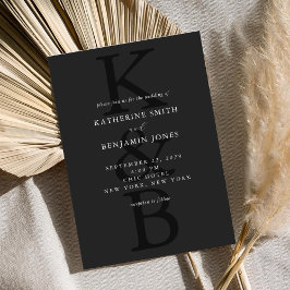 Modern Matte Black Monogram minimalist Bröllop Inbjudningar