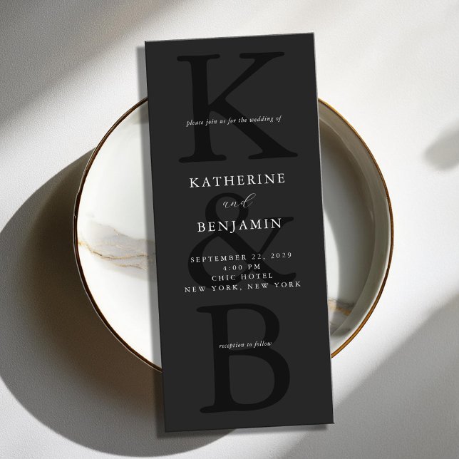 Modern Matte Black Monogram minimalist Bröllop Inbjudningar (Skapare uppladdad)