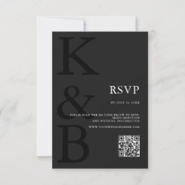 Modern Matte Black Monogram minimalist Bröllop OSA Kort