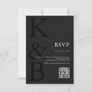 Modern Matte Black Monogram minimalist Bröllop OSA Kort