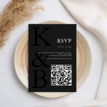 Modern Matte Black Monogram minimalist Bröllop
