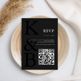 Modern Matte Black Monogram minimalist Bröllop OSA Kort