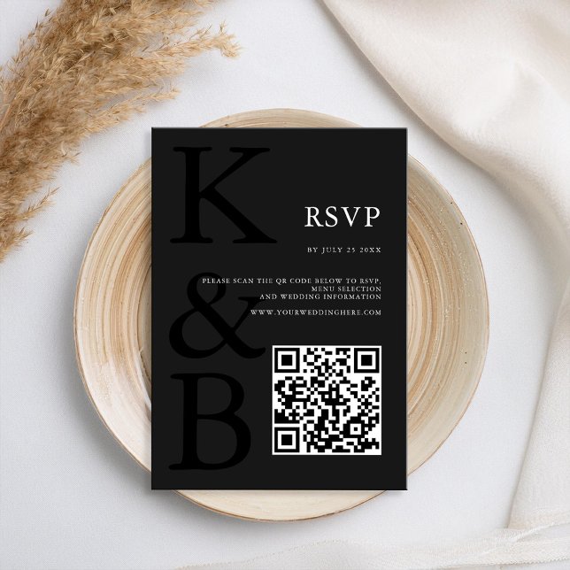 Modern Matte Black Monogram minimalist Bröllop OSA Kort (Skapare uppladdad)