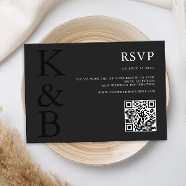 Modern Matte Black Monogram minimalist Bröllop OSA Kort