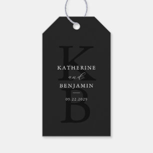 Modern Matte Black Monogram minimalist Bröllop Presentetikett