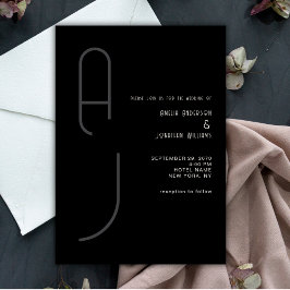 Modern Matte Monogram Minimal Wedding Black White  Inbjudningar