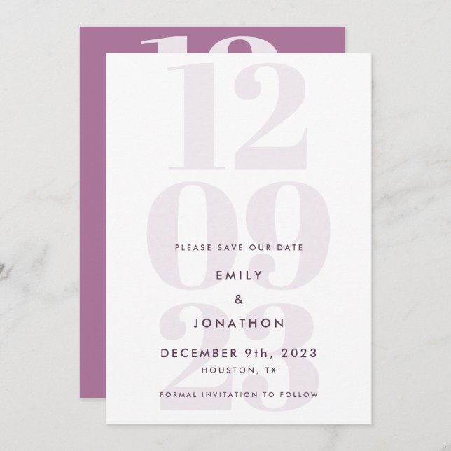 Modern Mauve Date Typography Spara Datumet (Fram/baksida)