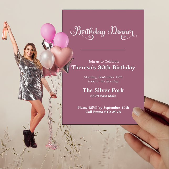 Modern Mauve Jewel Tone Elegant Birthday Dinner Inbjudningar (Skapare uppladdad)