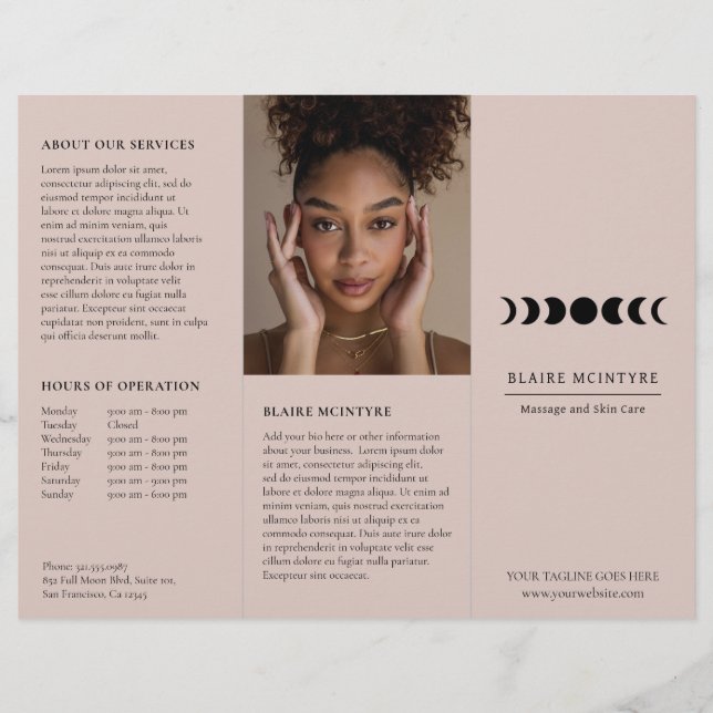 Modern Mauve Måne Phases Elegant Tri-fold Brochure (Framsida)