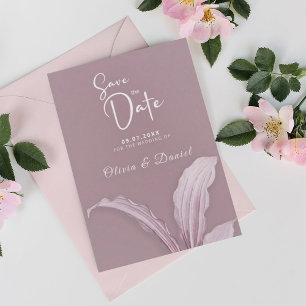 Modern Mauve Minimal Löv Bröllop spara datum Inbjudningar