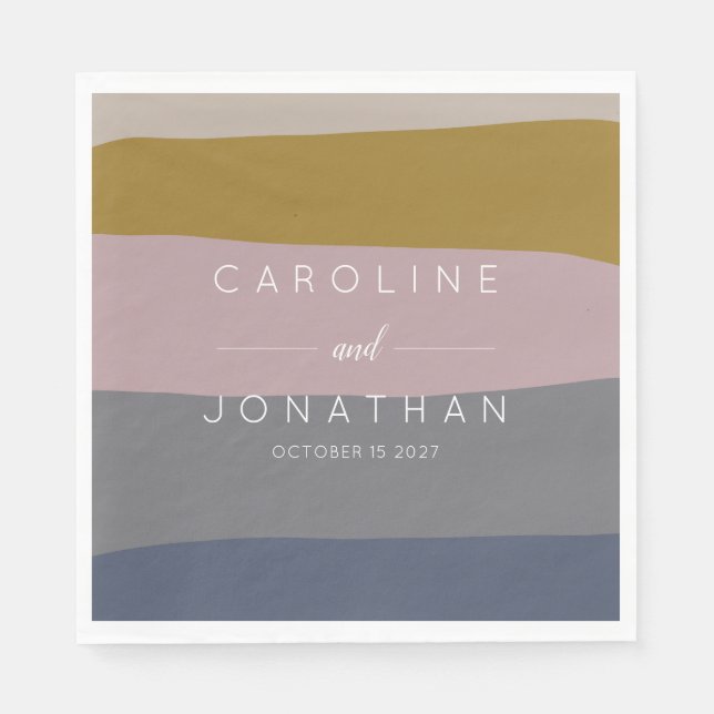 Modern Mauve och Blue Färg Block Personligt bröllp Pappersservett (Framsidan)