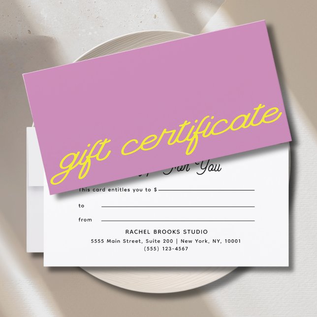 Modern Mauve Rosa Presentkort (Modern Script Mauve Pink Gift Certificate)