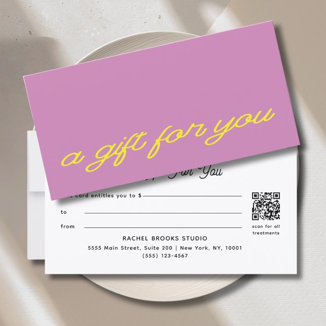 Modern Mauve Rosa QR-kod Presentkort (Modern Script Mauve Pink QR Code Gift Certificate)