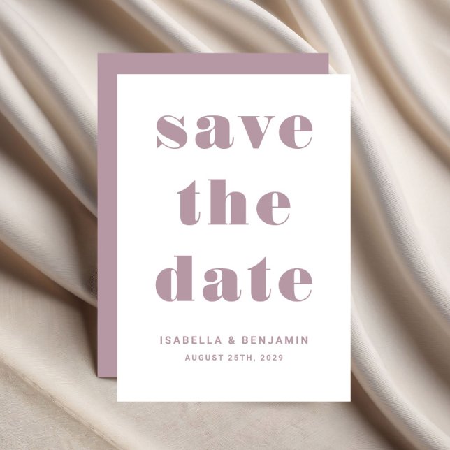 Modern Mauve Rosa Typography Bröllop Spara Datumet (Modern Mauve Pink Typography Wedding Save The Date)