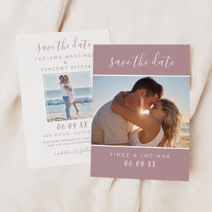 Modern Mauve Script Foto Bröllop Spara Datumet