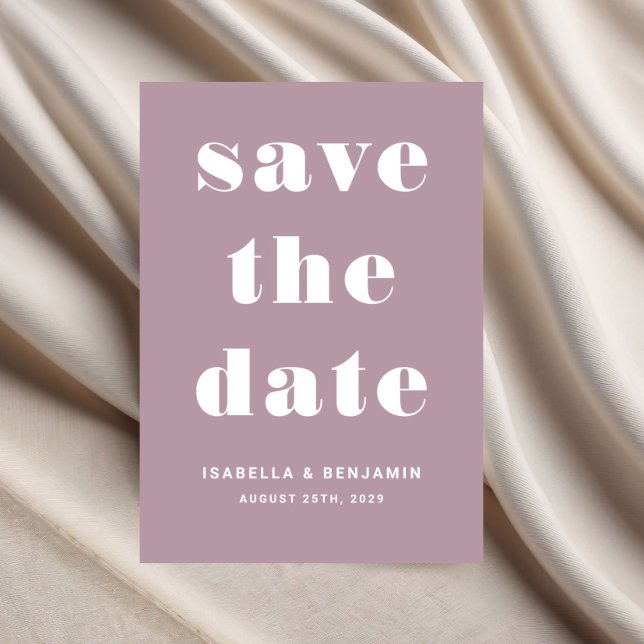 Modern Mauve Typography Bröllop Spara Datumet (Pink Mauve Modern Typography Wedding Save The Date)