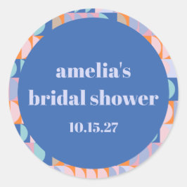 Modern Maximalist Blå Lila Anpassad Bröllopsdusch Runt Klistermärke