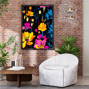 Modern Maximalist Färg Pop Bläck Blommigt Art Poster
