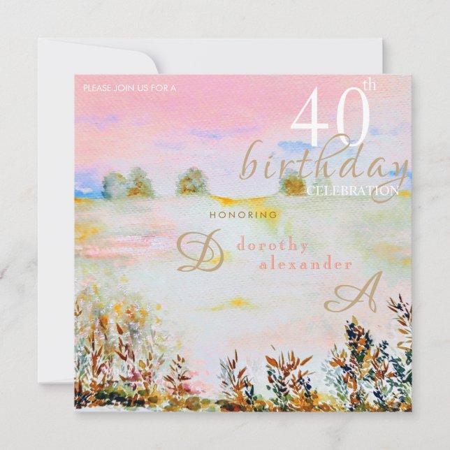 Modern Meadow Blommigt Landcape Birthday Inbjudningar (Framsida)