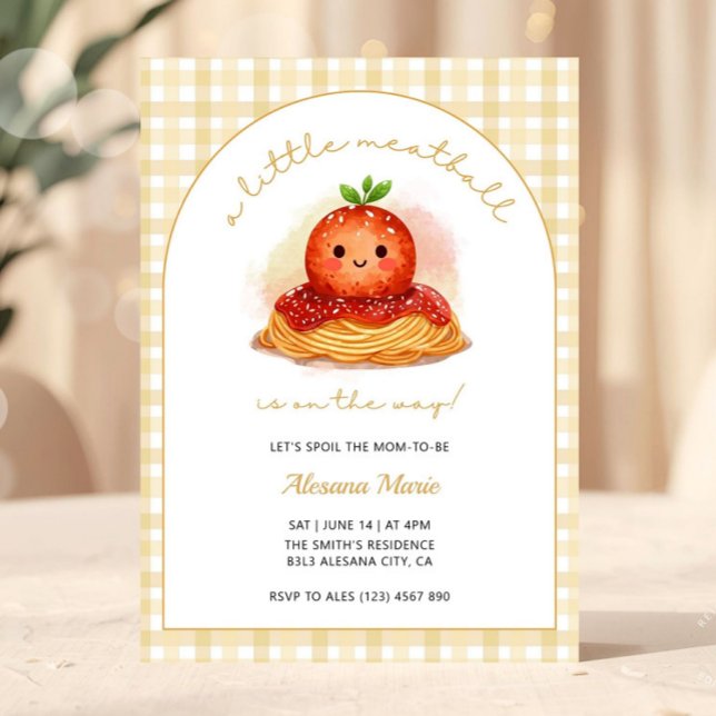 Modern Meatball Italian Baby Shower Invitation  Inbjudningar (little meatball baby shower, italian baby shower invitation, pasta baby shower invite, spaghetti bab)