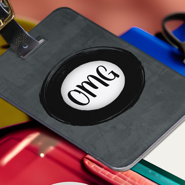 Modern med Monogrammad, högstressad svartvitt, sva Bagagebricka (Grunge gray luggage tag with painted black circle)