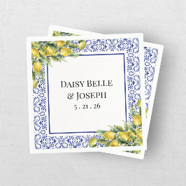 Modern Medelhavs Lemon Blue Mosaik Bröllop Pappersservett