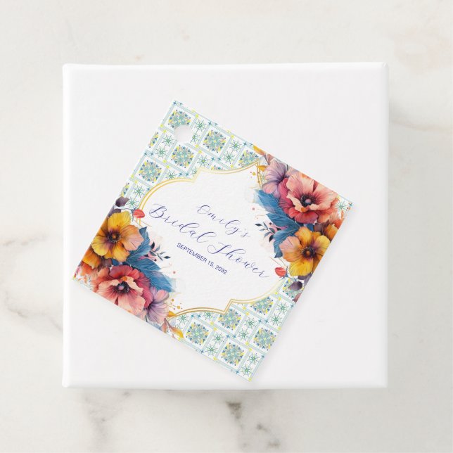 Modern Medelhavsblå Klinker Bröllopsdusch Gåvor Etiketter (På plats)