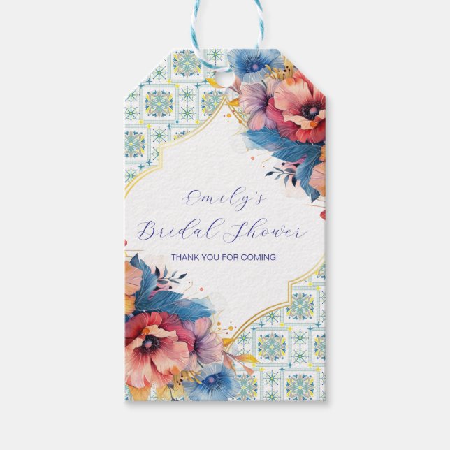 Modern Medelhavsblått Kustmönster  Presentetikett (Framsidan)