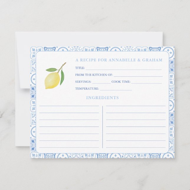 Modern Medelhavsbröllopsfest Receptkort Inbjudningar (Framsida)