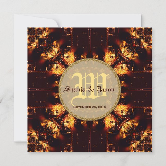 Modern medeltida brandmonogram Bröllop Inbjudningar (Framsida)