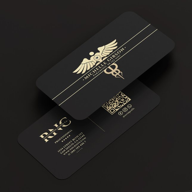 Modern Medical Doktor Monogram Caduceus Black Guld Visitkort (Modern Medical Doctor Monogram Caduceus Black Gold Business Card
)