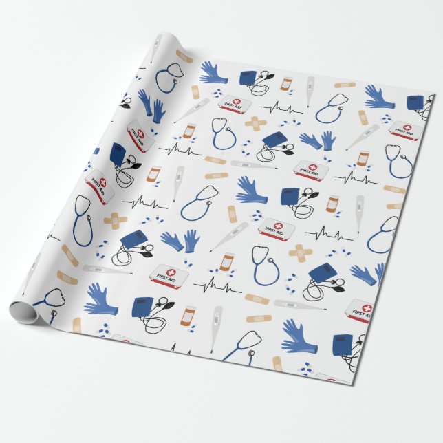 Modern Medical Doktor Nurse Mönster Presentpapper (Utrullad)