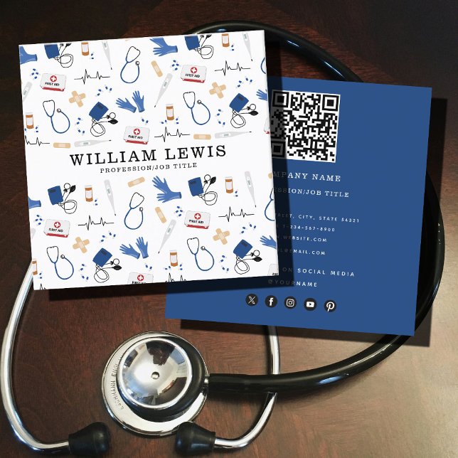 Modern Medical Doktor Nurse QR-kod Fyrkantigt Visitkort (Modern Medical Doctor Nurse QR Code Square Business Card)