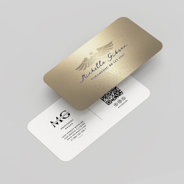Modern medicin Caduceus Monogram Guld White Visitkort (Modern Medical Caduceus Monogram Gold White Business Card
)