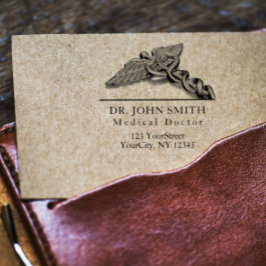 Modern Medicinsk Caduceus Namn Returadress Rubber Stämpel