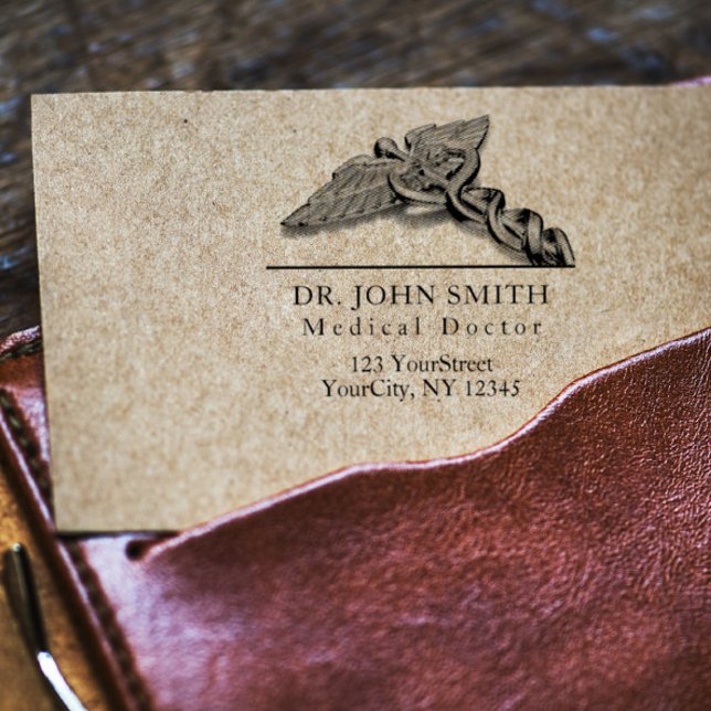 Modern Medicinsk Caduceus Namn Returadress Rubber Stämpel (Skapare uppladdad)