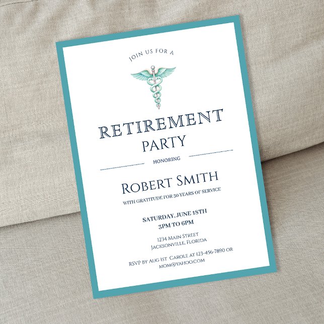 Modern Medicinsk Kaducé Pensionärsfest Inbjudningar (Modern Medical Caduceus Retirement Party Invitation)