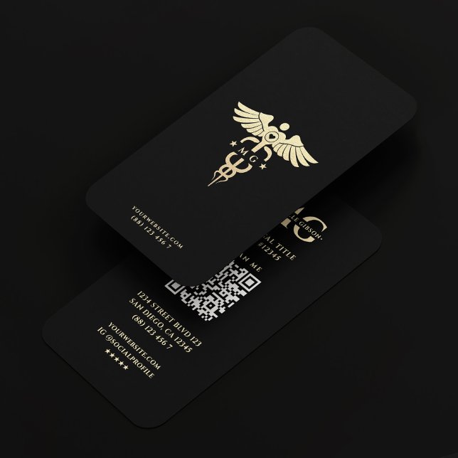 Modern Medicinsk Nurse Guld Caduceus Black Visitkort (Modern Medical Nurse Gold Caduceus Black Business Card
)