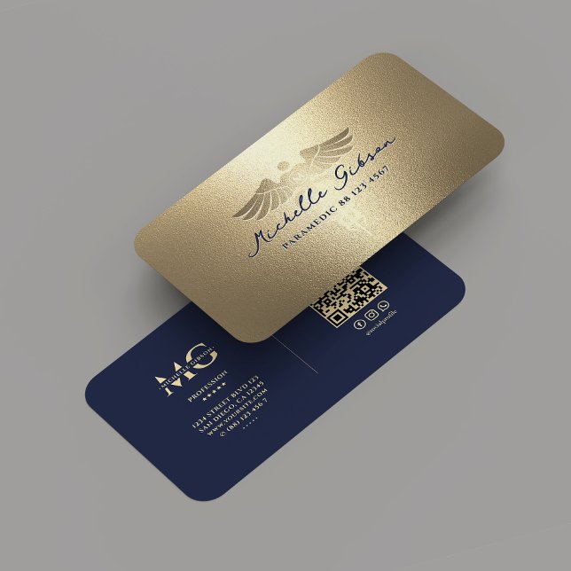 Modern medicinteknisk monogram Caduceus Blue Guld Visitkort (Modern Medical Monogram Caduceus Blue Gold Business Card
)