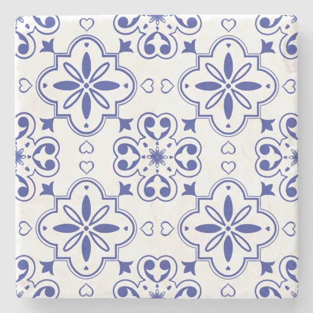Modern Mediterranean Blue White Azulejo Stenunderlägg (Framsidan)