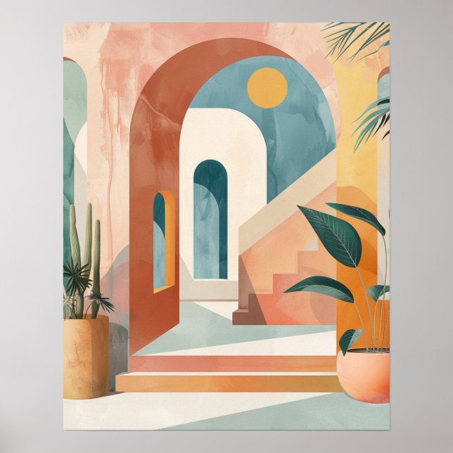 Modern Mediterranean Boho Arch Wall Art Print Poster (Framsidan)
