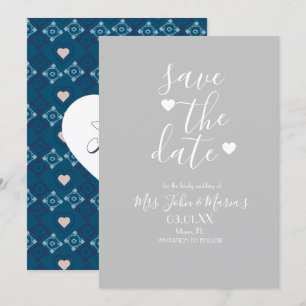 Modern Mediterransk Kakel med Heart Save the Date Inbjudningar
