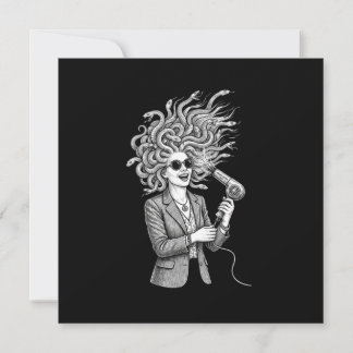 Modern Medusa som använder hårtork Rolig mytologi Meddelande