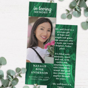 Modern Memorial Dikt Emerald Funeral Bookmark Litet Visitkort