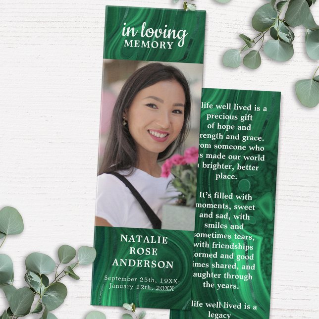 Modern Memorial Dikt Emerald Funeral Bookmark Litet Visitkort (Skapare uppladdad)