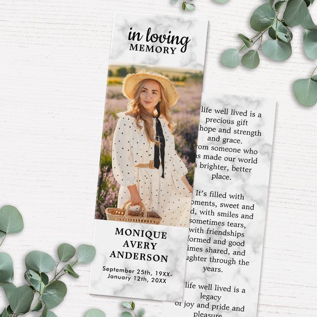 Modern Memorial Dikt Marble Funeral Bookmark Litet Visitkort (Skapare uppladdad)