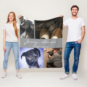 Modern Memorial Pet Photo Collage Grått Fleecefilt