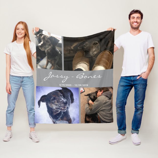 Modern Memorial Pet Photo Collage Grått Fleecefilt (På plats)