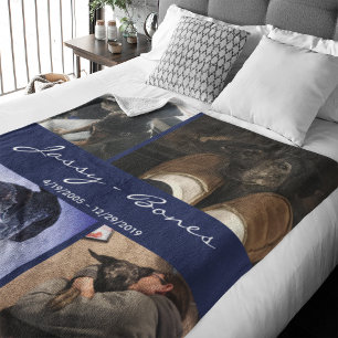 Modern Memorial Pet Photo Collage Navy Blue Fleecefilt