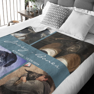Modern Memorial Pet Photo Collage Teal Fleecefilt